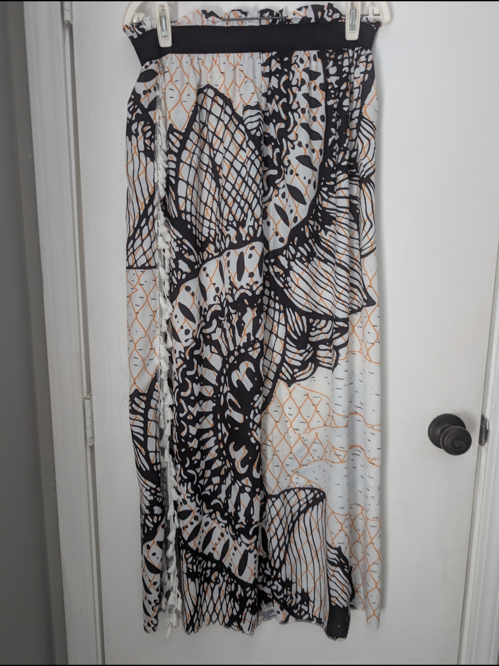 Black and White Floral Maxi Skirt with Tan Accents